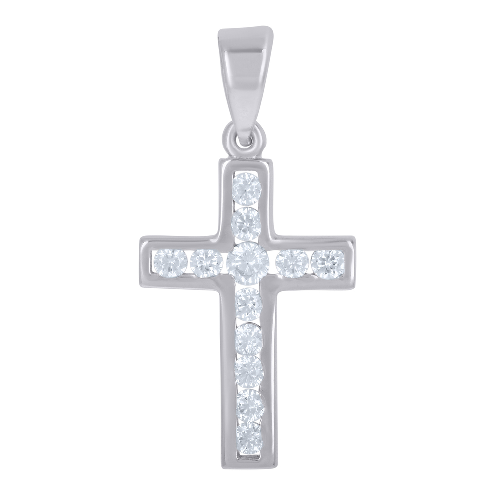 925 Sterling Silver Unisex Cubic-Zirconia Cross Religious Charm Pendant